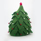 Green felt Christmas tree ornament with red and white decorations on a white background