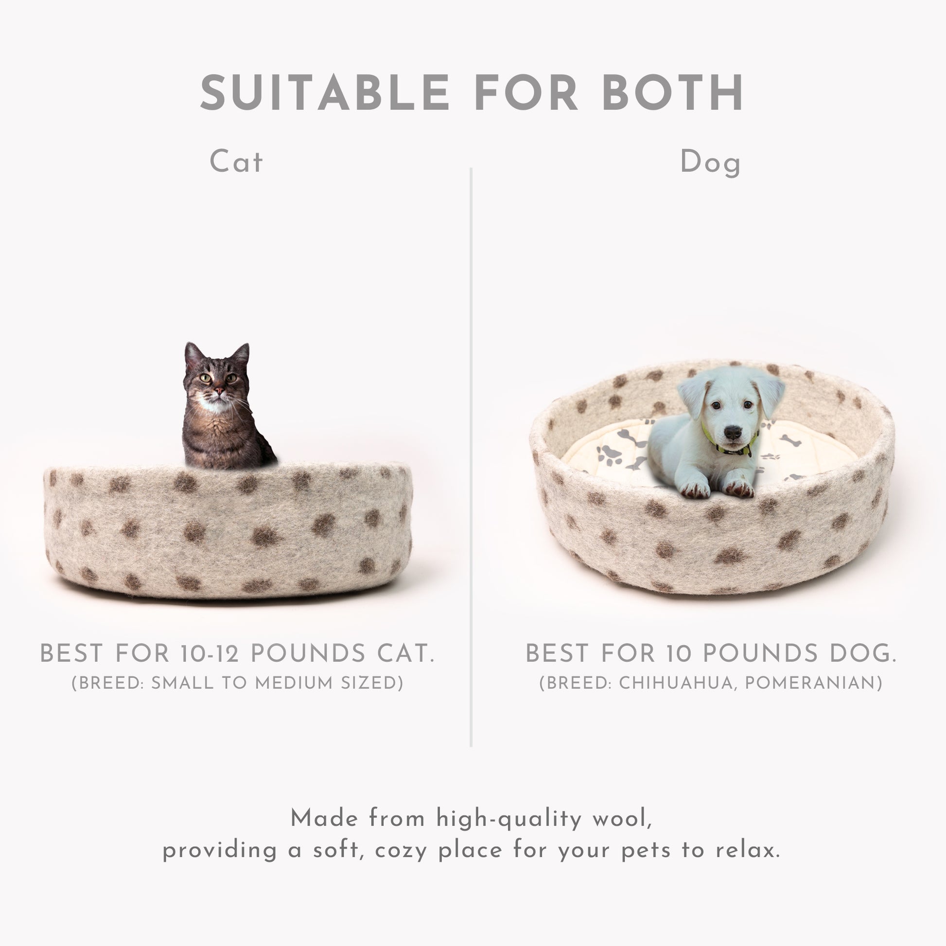 Spotty Handmade Felt Pet Bed 100% New Zealand Wool handmade color floral gray white cream pet product comfy