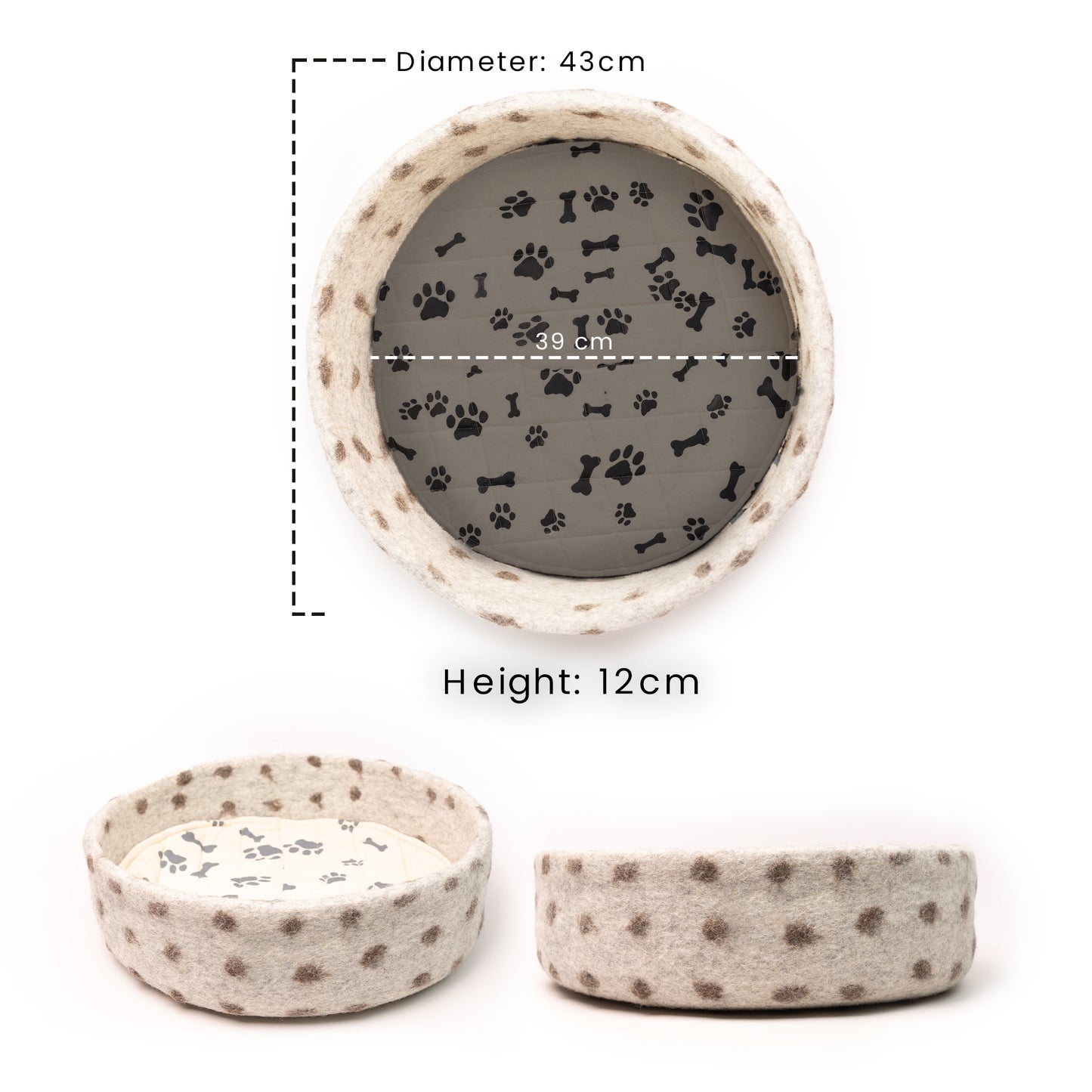 Spotty Handmade Felt Pet Bed 100% New Zealand Wool handmade color floral gray white cream pet product comfy