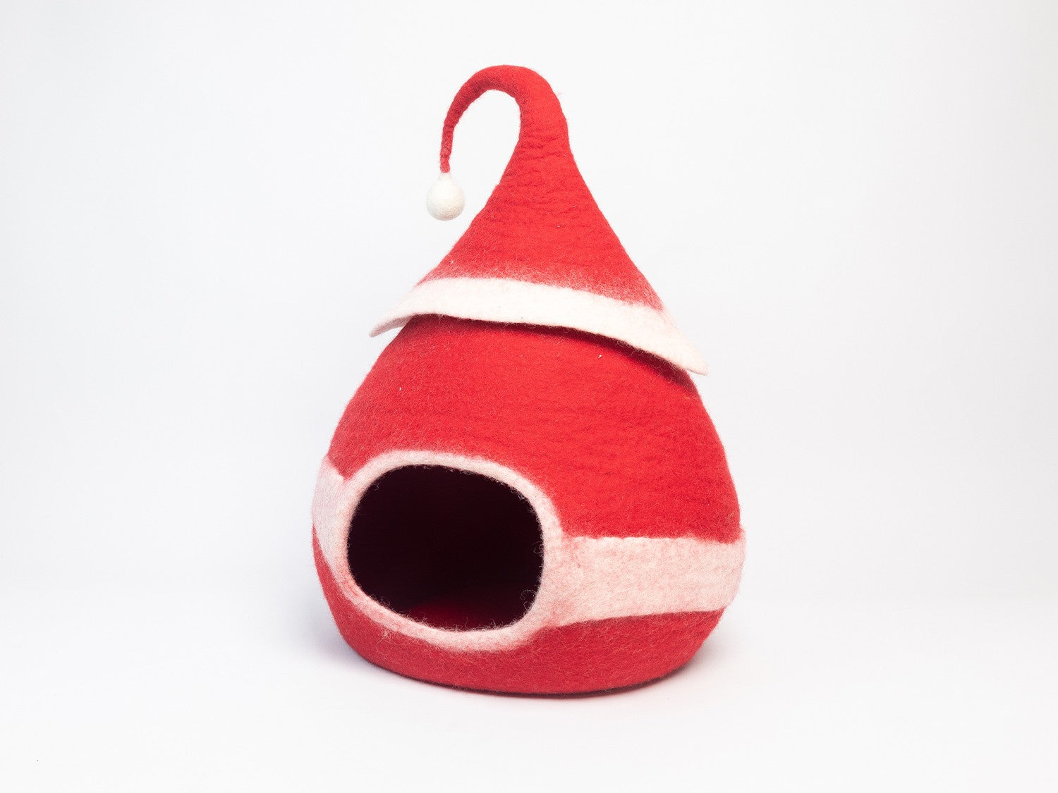 Red gnome hat with a white band on a white background