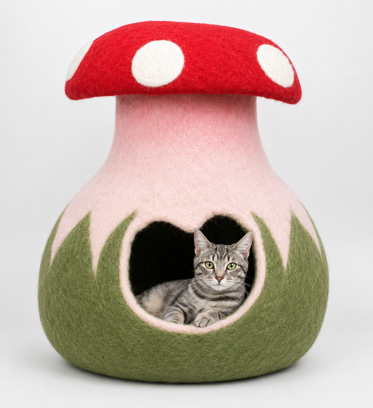 Whisker's Home Mushroom Wool Felt Cat Cave - 100% New Zealand Wool