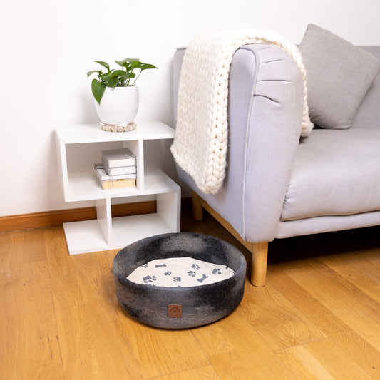Muted Color Felt Pet Bed 100% New Zealand Wool handmade color floral gray white