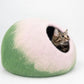 Whiskers Home Peach & Green Felt Cat Cave - 100% New Zealand Wool Whisker's Home