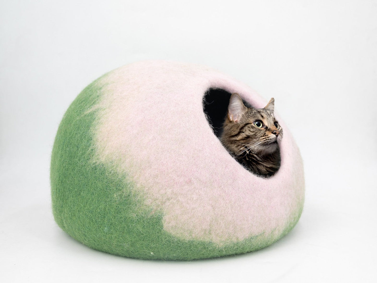 Whiskers Home Peach & Green Felt Cat Cave - 100% New Zealand Wool Whisker's Home