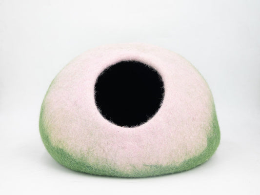 Whiskers Home Peach & Green Felt Cat Cave - 100% New Zealand Wool Whisker's Home