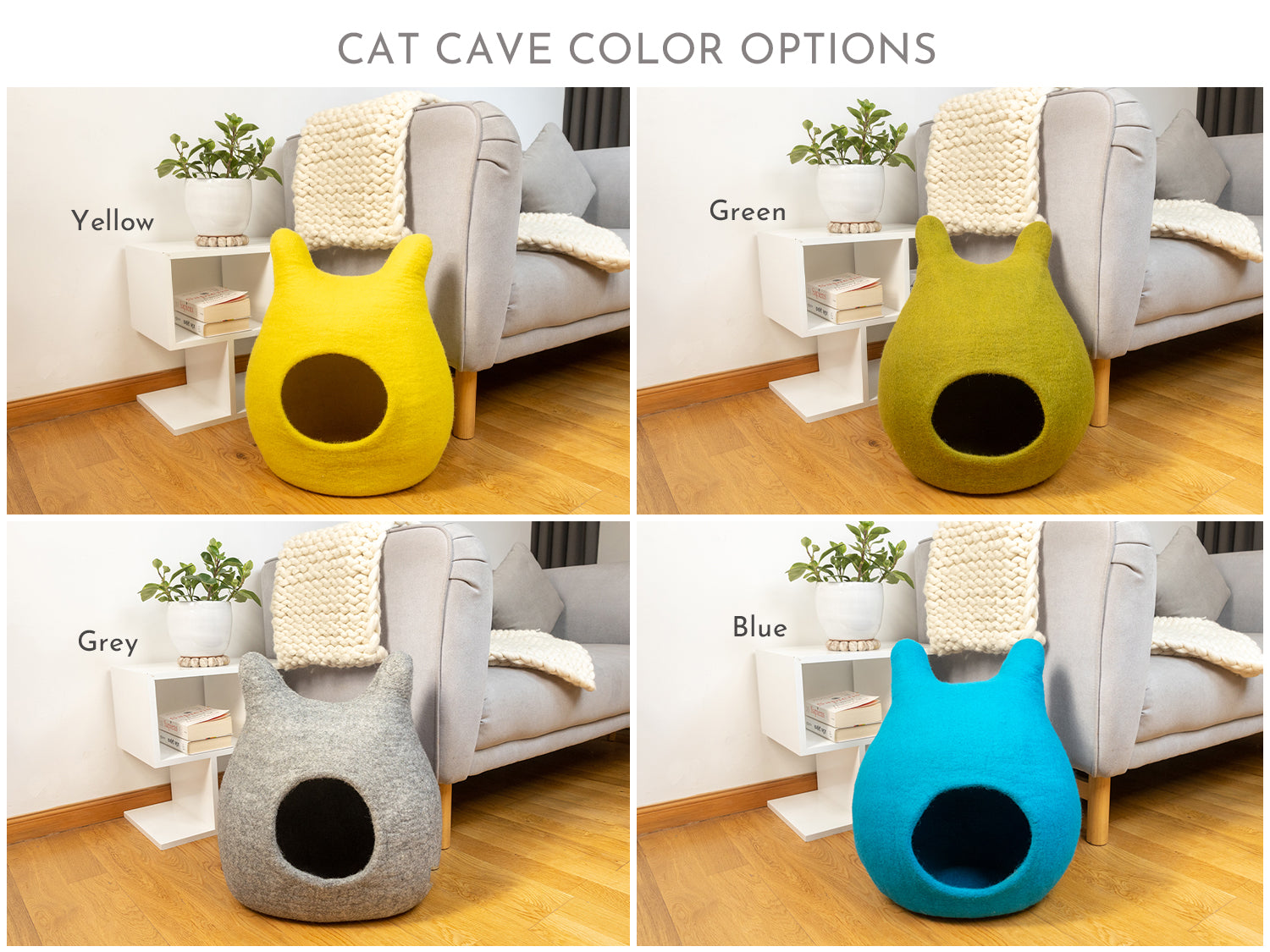 Bunny Ear Felt Cat Cave 100% New Zealand Wool handmade color floral blue gray green cream yellow bunny pet product comfy