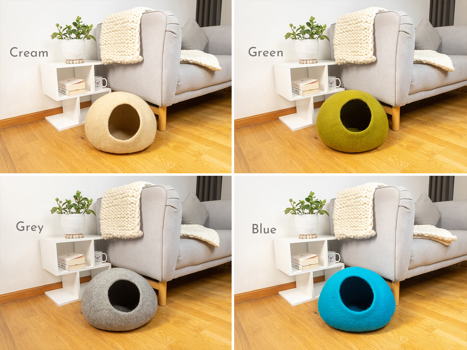 Solid Color Felt Cat Cave 100% New Zealand Wool handmade color floral blue gray green cream yellow bunny pet product comfy