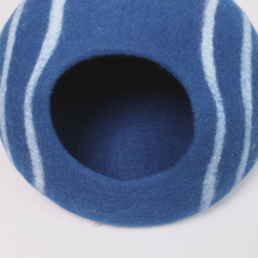 Blue Striped Cat Cave, Wool Felt Striped Cat Cave, Wool Cat House, Felt Cat Bed, Handmade Cat House