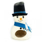 Snowman-shaped birdhouse with a blue scarf and black top hat on a white background