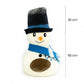 Snowman-shaped birdhouse with a blue scarf and black top hat, shown with measurements on a white background.