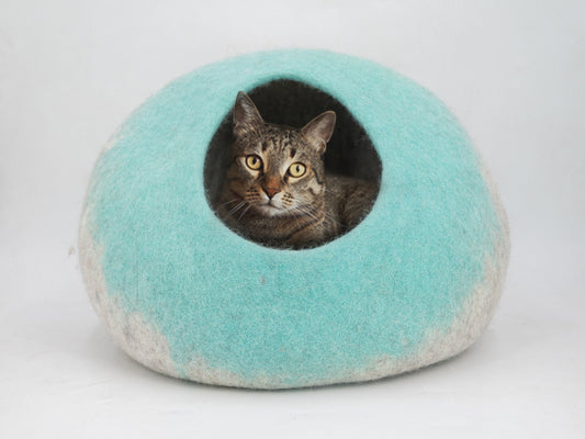 Whiskers Home Wool Felt Sky Blue Cat Bed 100% New Zealand Wool Whisker's Home