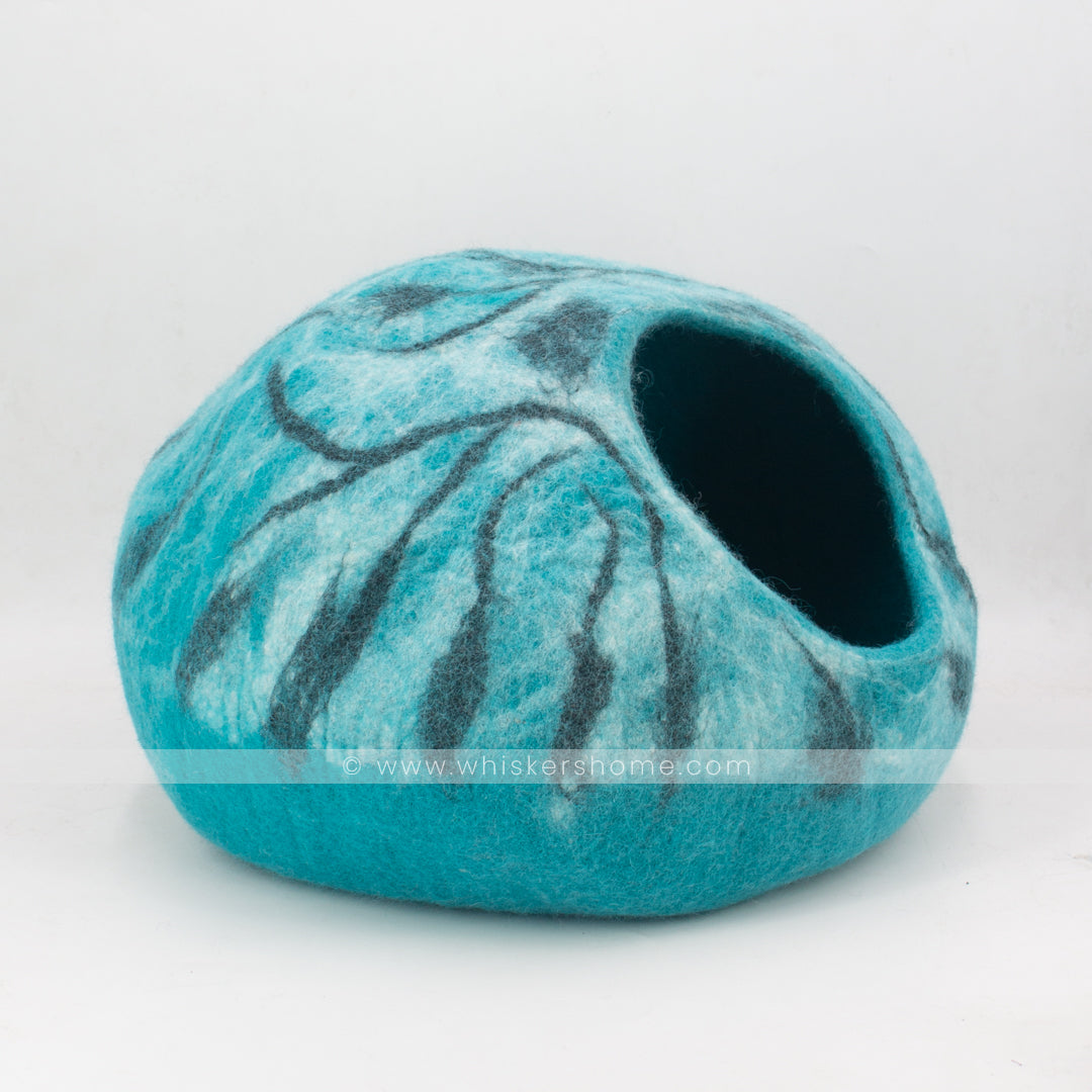 marble design cat cave, bluish green cat cave, blue-green cat cave