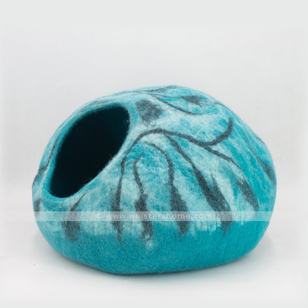 marble design cat cave, bluish green cat cave, blue-green cat cave