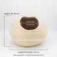 Light brown felt cat cave showing dimensions 50cm length and 35–40cm height