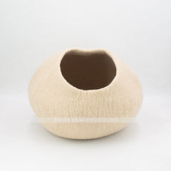 light colored cat cave, creamy cat cave, wool cat cave, cat bed