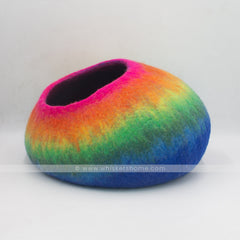 rainbow design cat cave, multicolor cat cave, felt cat cave