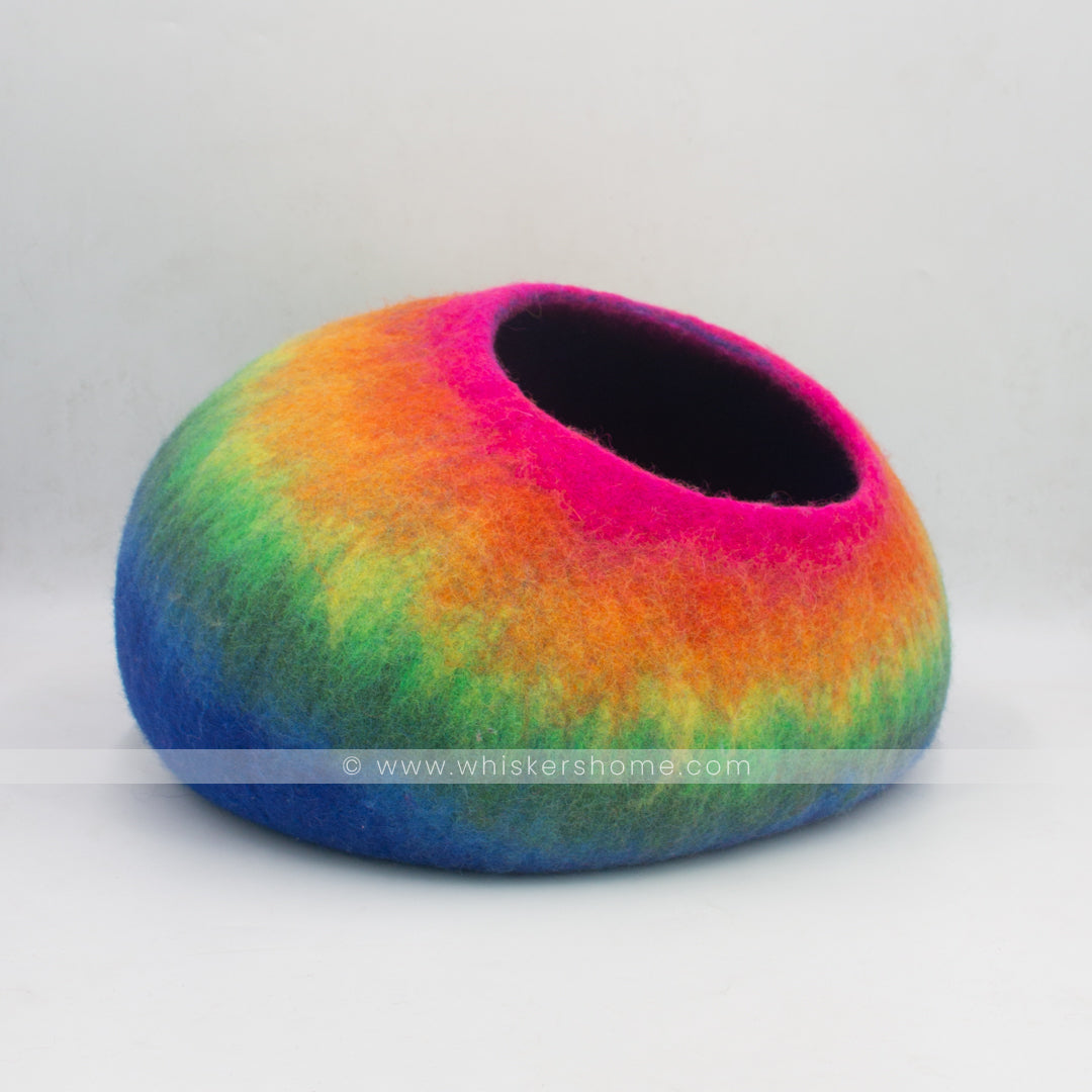 rainbow design cat cave, multicolor cat cave, felt cat cave