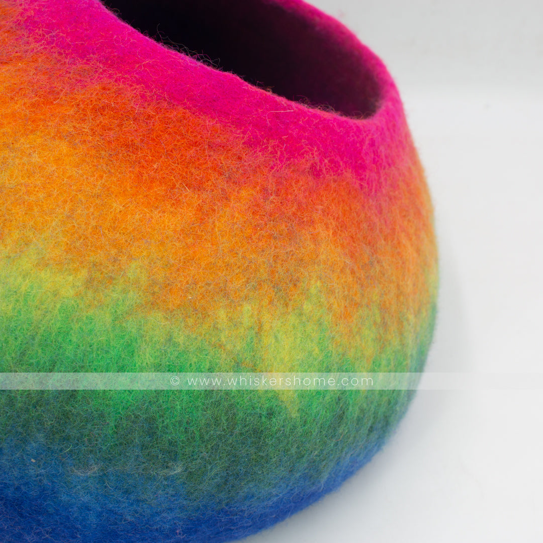 rainbow design cat cave, multicolor cat cave, felt cat cave