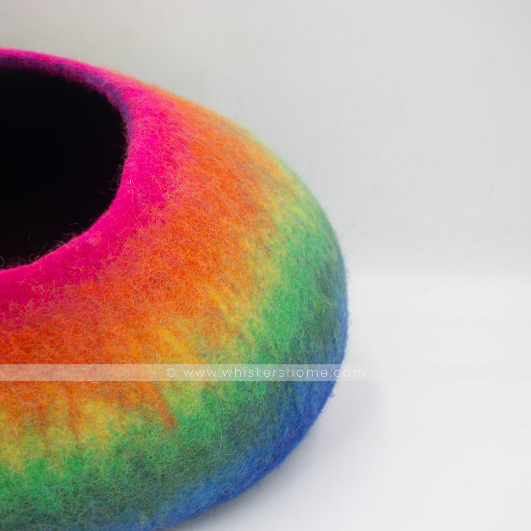 rainbow design cat cave, multicolor cat cave, felt cat cave