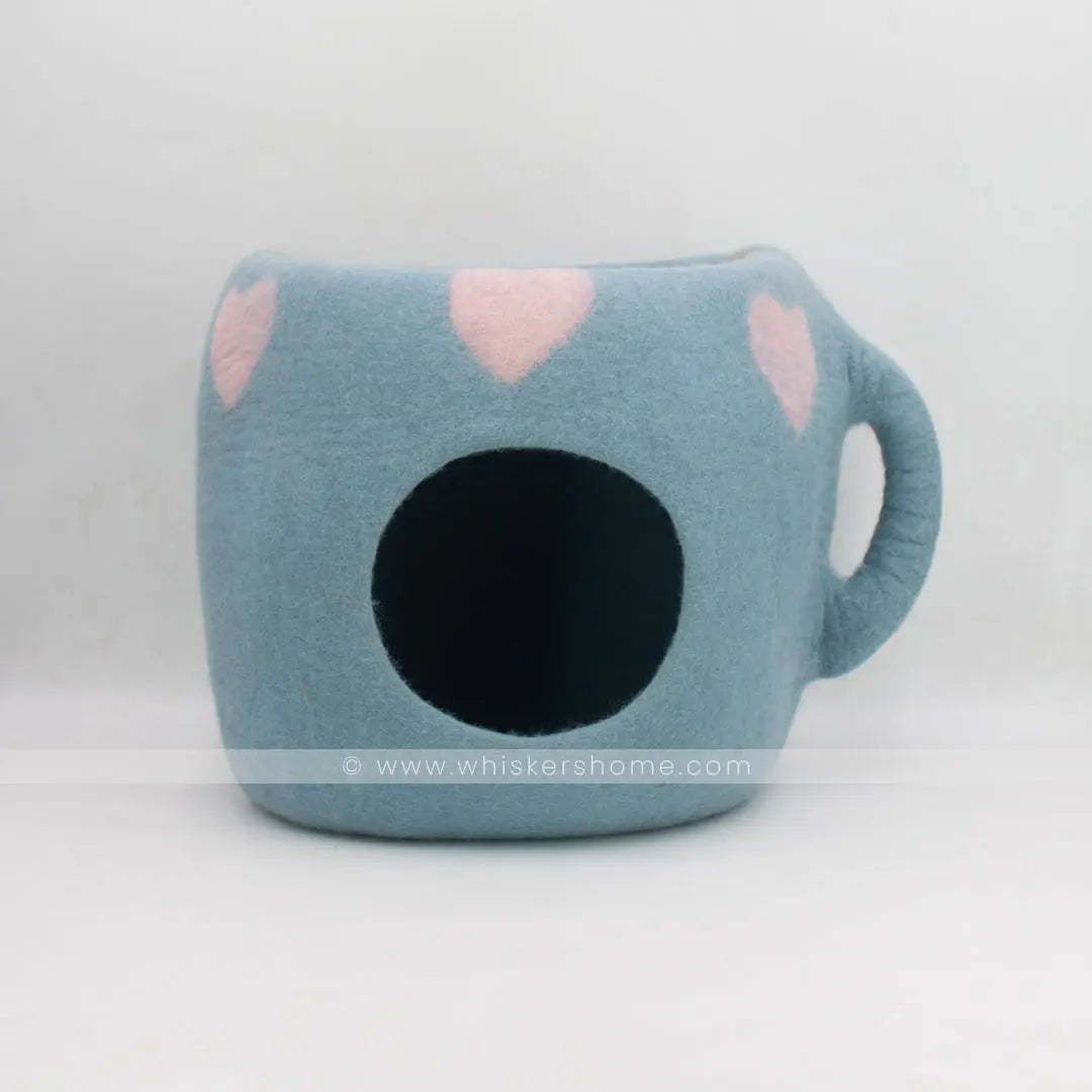 cup cat cave, blue heart cat cave, light blue cat cave 