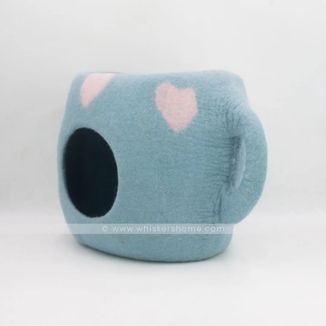 cup cat cave, blue heart cat cave, light blue cat cave 