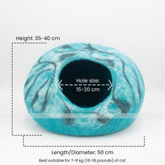 marble design cat cave, bluish green cat cave, blue-green cat cave