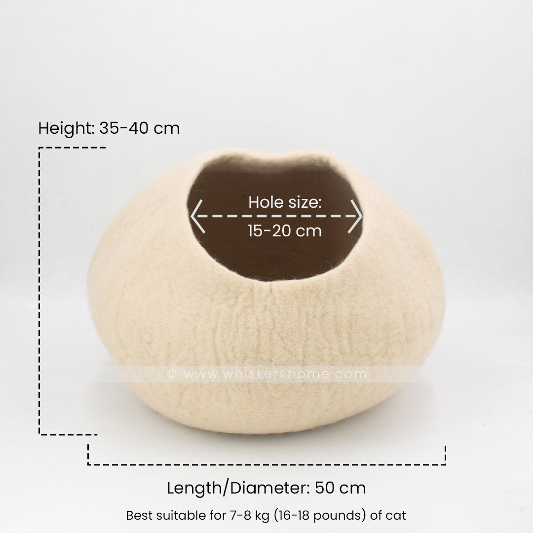 light colored cat cave, creamy cat cave, wool cat cave, cat bed