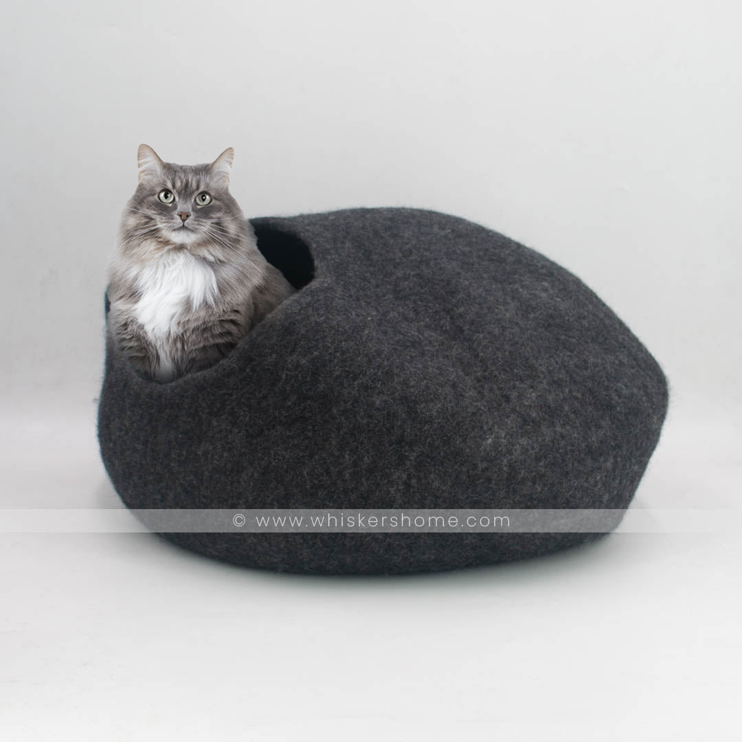 grey cat cave, cat house, felt cat cave, wool felted cat cave