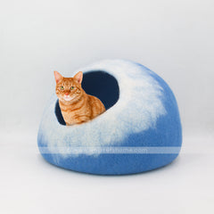 blue and white cat cave, light blue cat cave