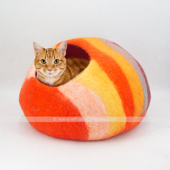 orange shade felt cat cave, multicolor felt cat cave