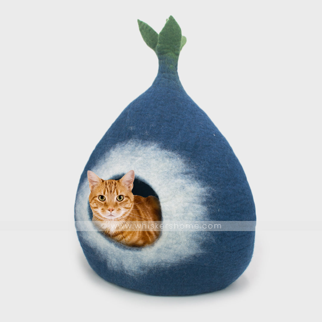 Blue-green felt cat cave, Green leaf felt cat cave, Blue-White Cat Cave